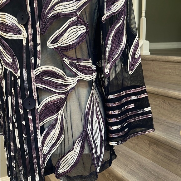 Chico's Black, Cream & Purple Sheer Jacket - Picture 3 of 6